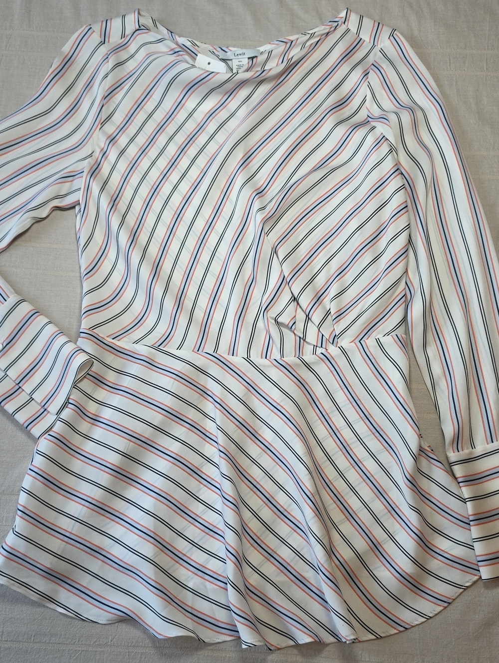 Lewit Laurie Striped Silk Blend Asymmetrical Top in Ivory Cloud Women's XS